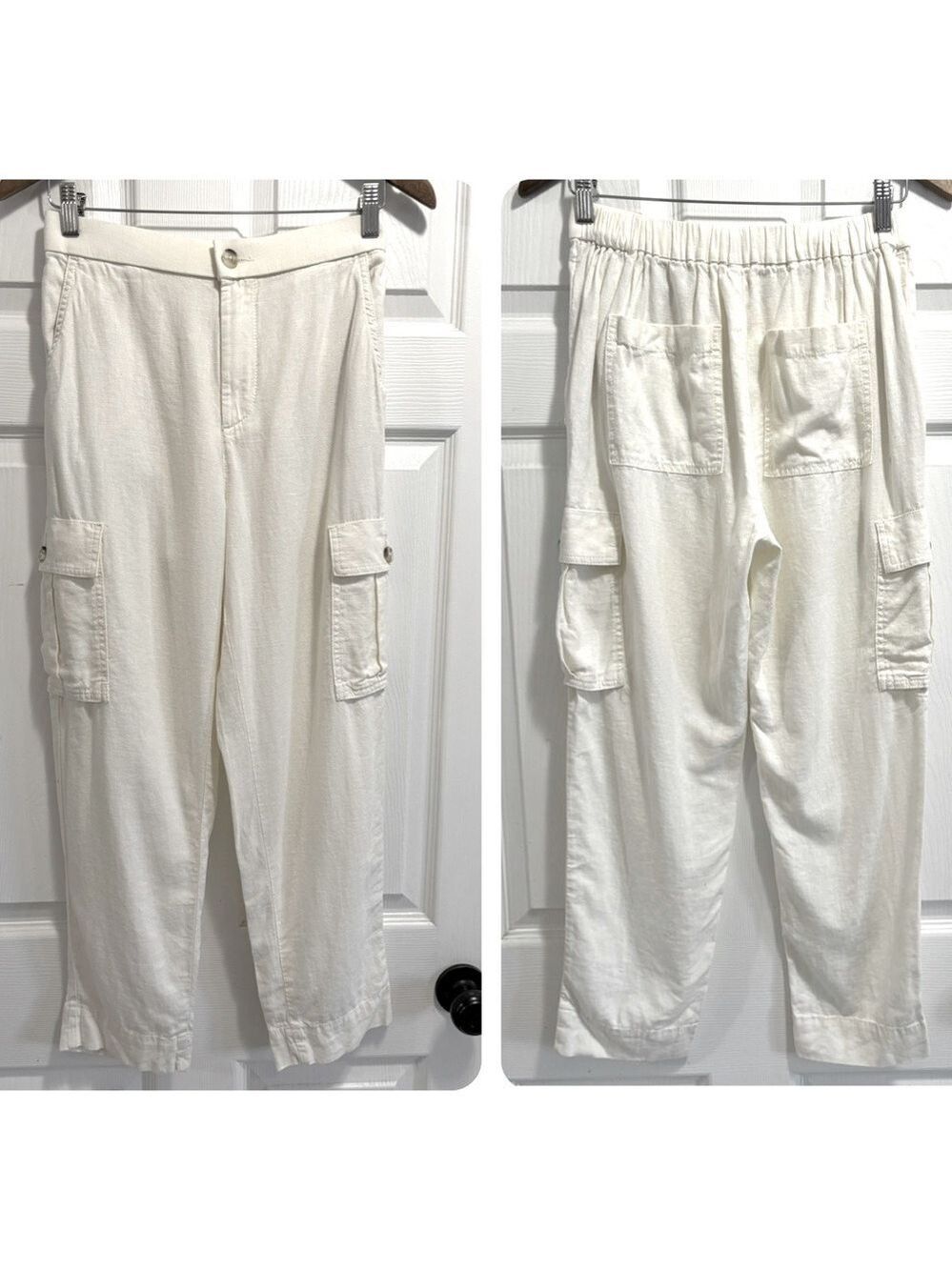 Lucky Brand Linen Blend Cargo Pants in Cream Ankle Crop Size Small